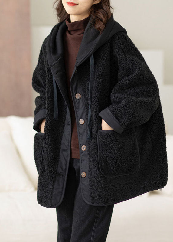 Diy Black Hooded Patchwork Thick Teddy Faux Fur Coats in Winter