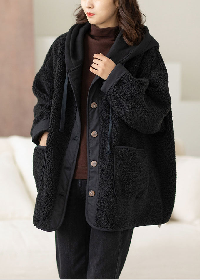 Diy Black Hooded Patchwork Thick Teddy Faux Fur Coats in Winter
