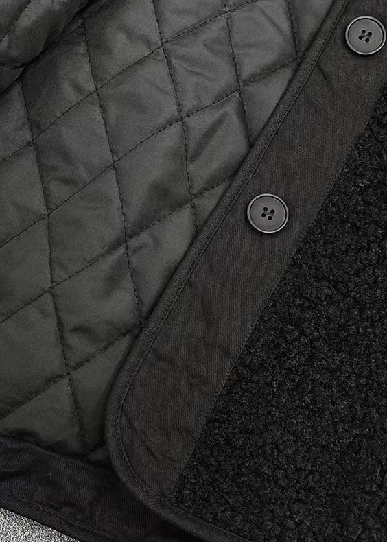 Diy Black Hooded Patchwork Thick Teddy Faux Fur Coats in Winter