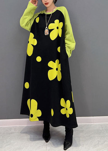 Diy Colorblock O Neck Cotton Long Dress Spring