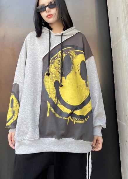 Diy Hooded Patchwork Spring Clothes For Women Shirts Gray Print Tops