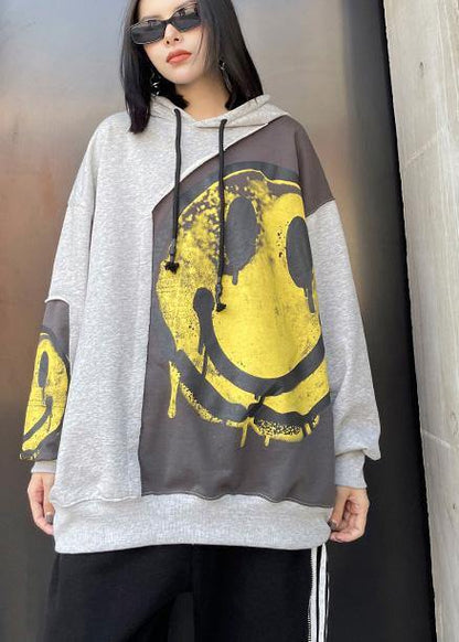 Diy Hooded Patchwork Spring Clothes For Women Shirts Gray Print Tops