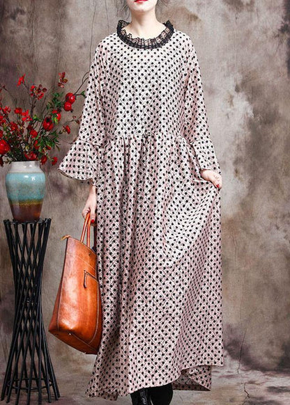 Diy Khaki Dot Silk Patchwork Lace Mid Dress Summer