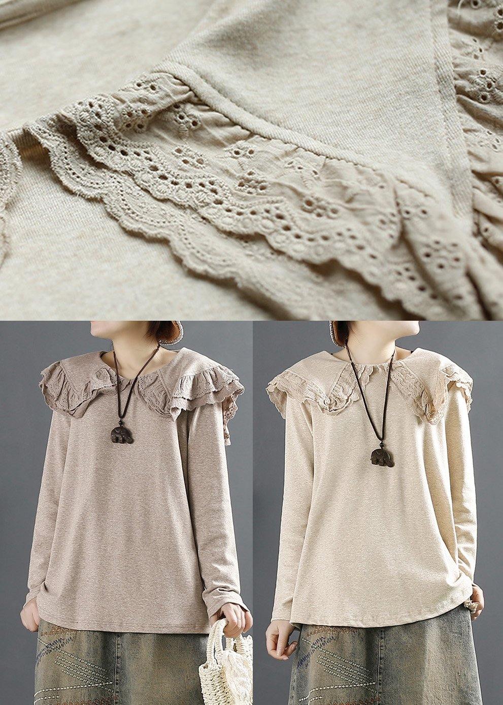 Diy Khaki For Women Peter Pan Collar Tops