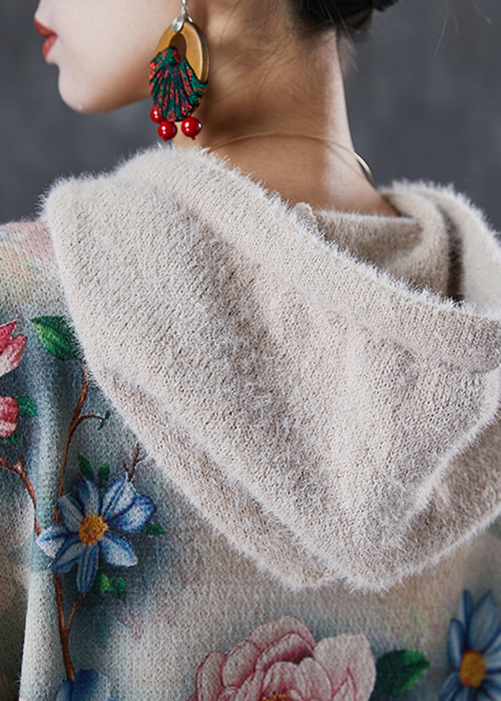 Diy Khaki Hooded Mink Velvet Knitted Mid Dress Winter