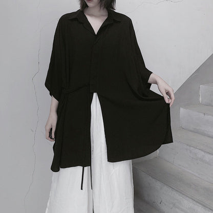 Diy Lapel Batwing Sleeve Blouses for Photography Black Top