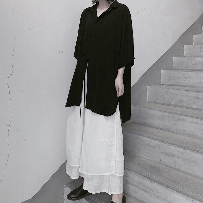 Diy Lapel Batwing Sleeve Blouses for Photography Black Top