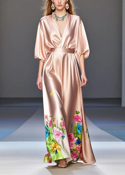 Diy Nude Cinched Print Silk Robe Dresses Summer