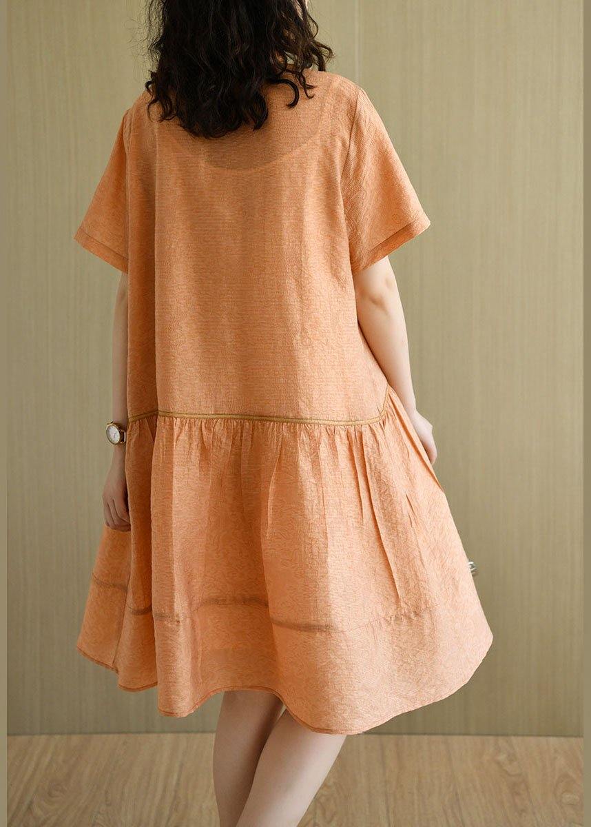 Diy Orange Yellow Peter Pan Collar Button Summer Dresses Short Sleeve