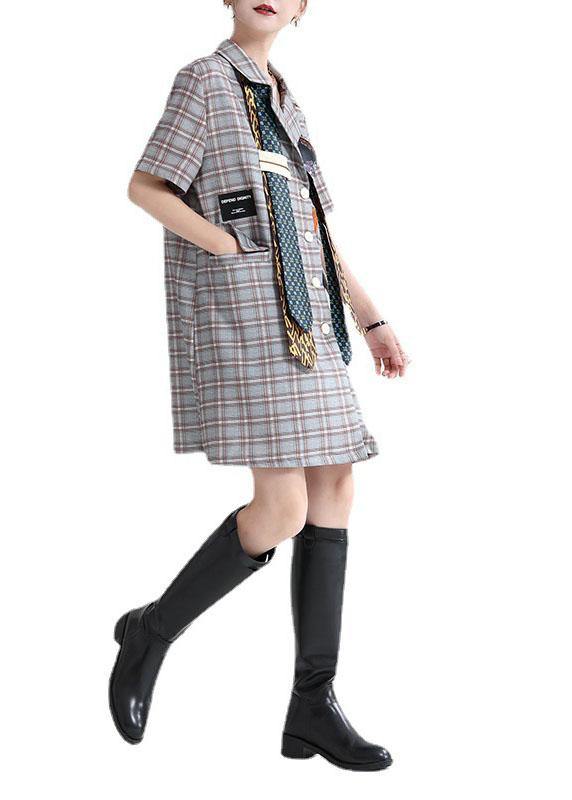 Diy Plaid Peter Pan Collar Pockets Summer Short Sleeve Dress