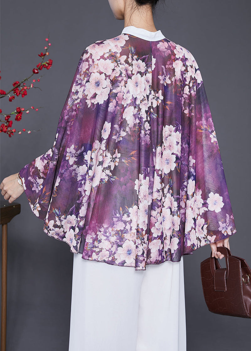 Diy Purple Oversized Print Chiffon Upf 50+ Smock Fall
