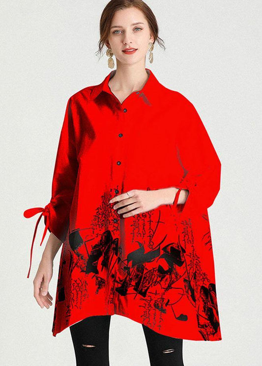 Diy Red Print Asymmetrical Design Pockets Top