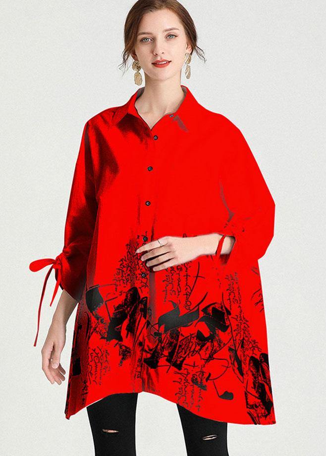 Diy Red Print Asymmetrical Design Pockets Top