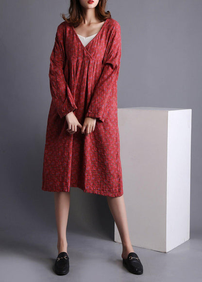 Diy Red V Neck Dress Print Spring Maxi Dresses