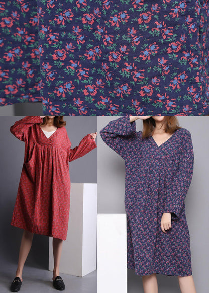 Diy Red V Neck Dress Print Spring Maxi Dresses