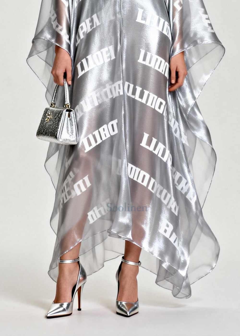 Diy Silvery Oversized Letter Print Chiffon Maxi Dress Summer