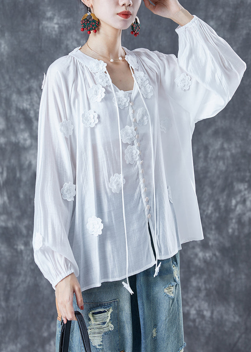 Diy White Lace Up Cotton Shirts Summer