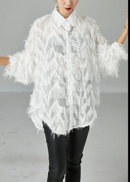 Diy White Oversized Fluffy Cotton Blouse Tops Summer