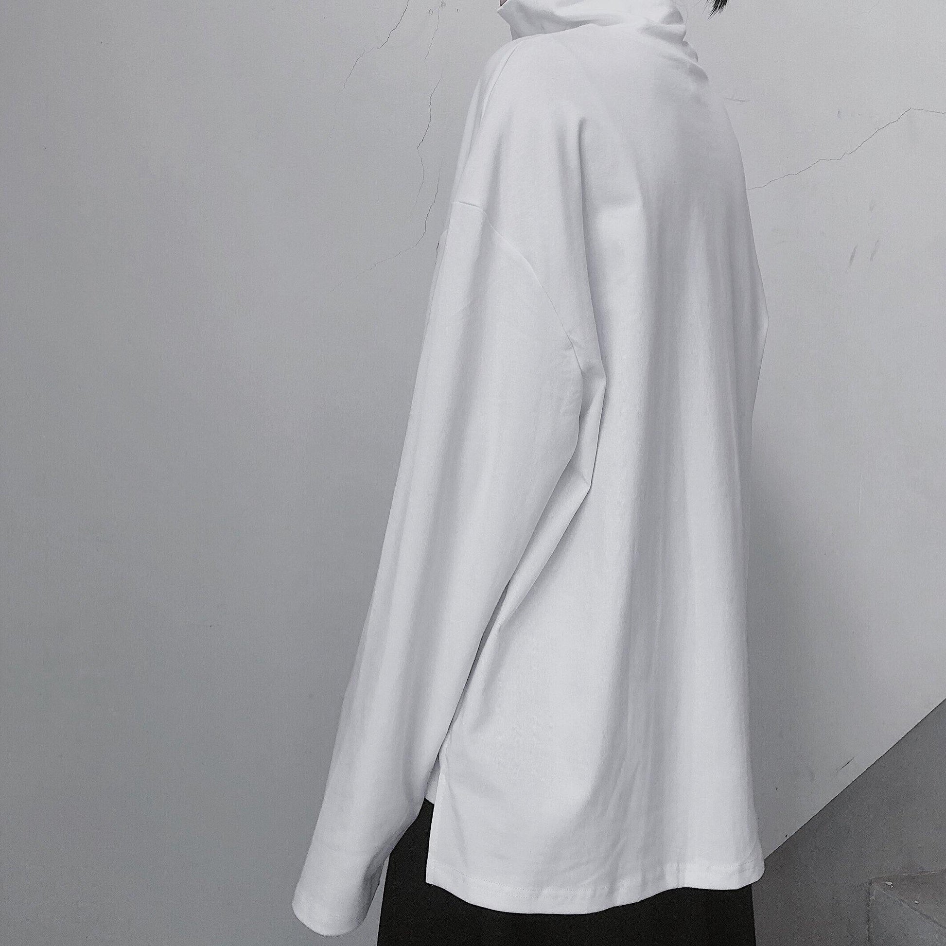 Diy White Tunic Top High Neck Asymmetric Midi Top