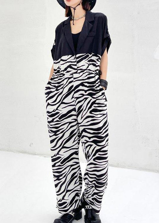 Diy White Zebra Pattern Patchwork Jumpsuit Shorts Summer