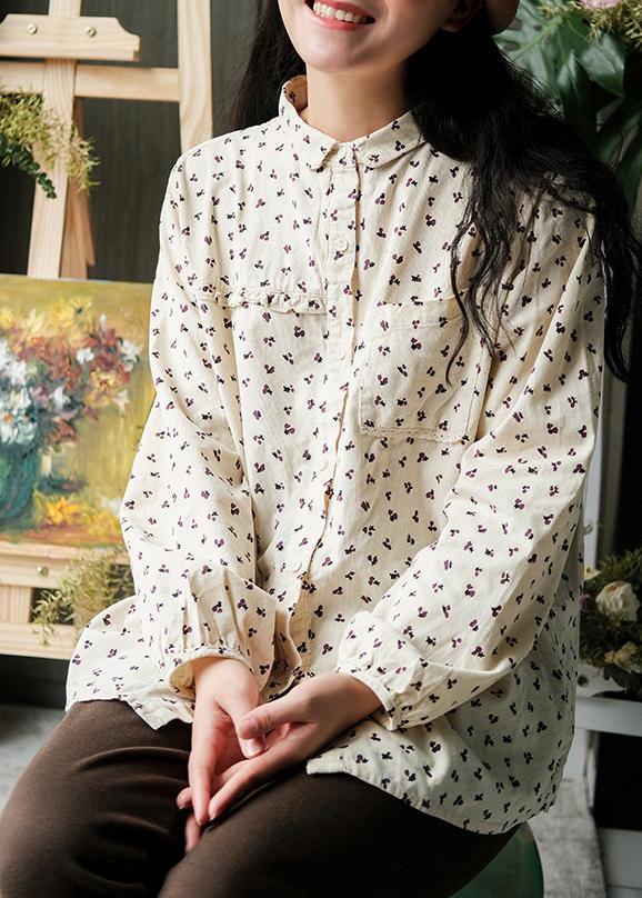 Diy Yellow Print Top Lapel Patchwork Baggy Spring Blouses