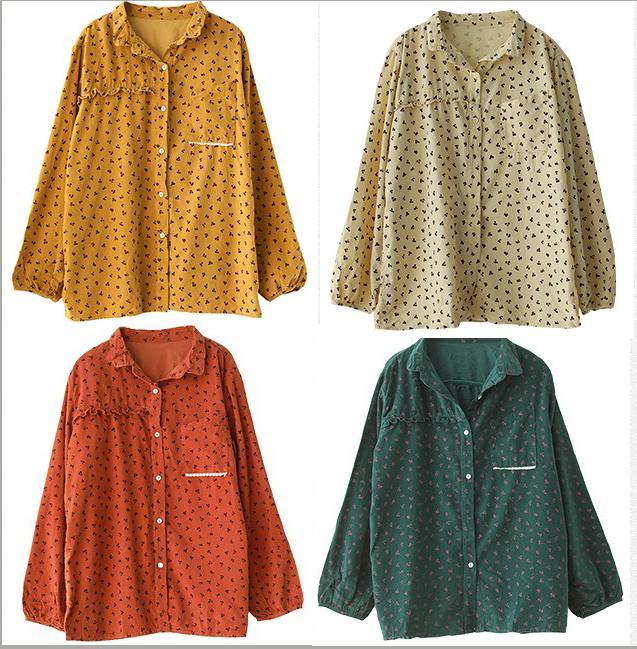 Diy Yellow Print Top Lapel Patchwork Baggy Spring Blouses