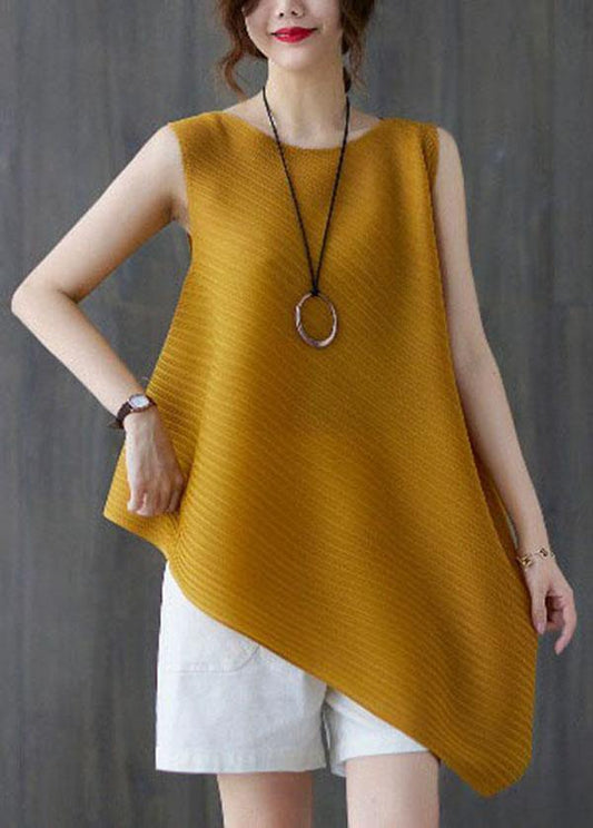 Diy Yellow Asymmetrical Design Blouses Summer