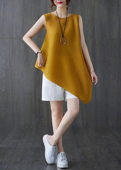 Diy Yellow Asymmetrical Design Blouses Summer