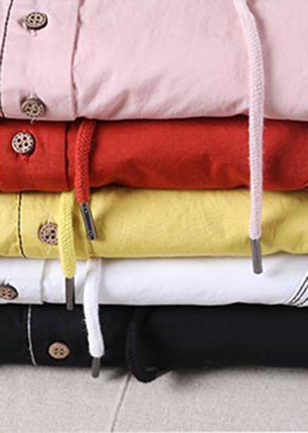 Drawstring Black Drawstring Cotton Blouses Summer