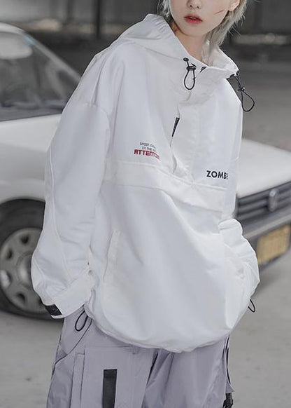 Drawstring Hooded Sweater Spring and Autumn Thin Loose Version Student White Overalls