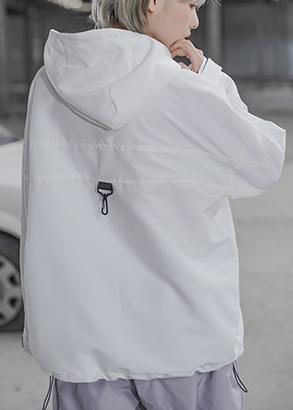 Drawstring Hooded Sweater Spring and Autumn Thin Loose Version Student White Overalls