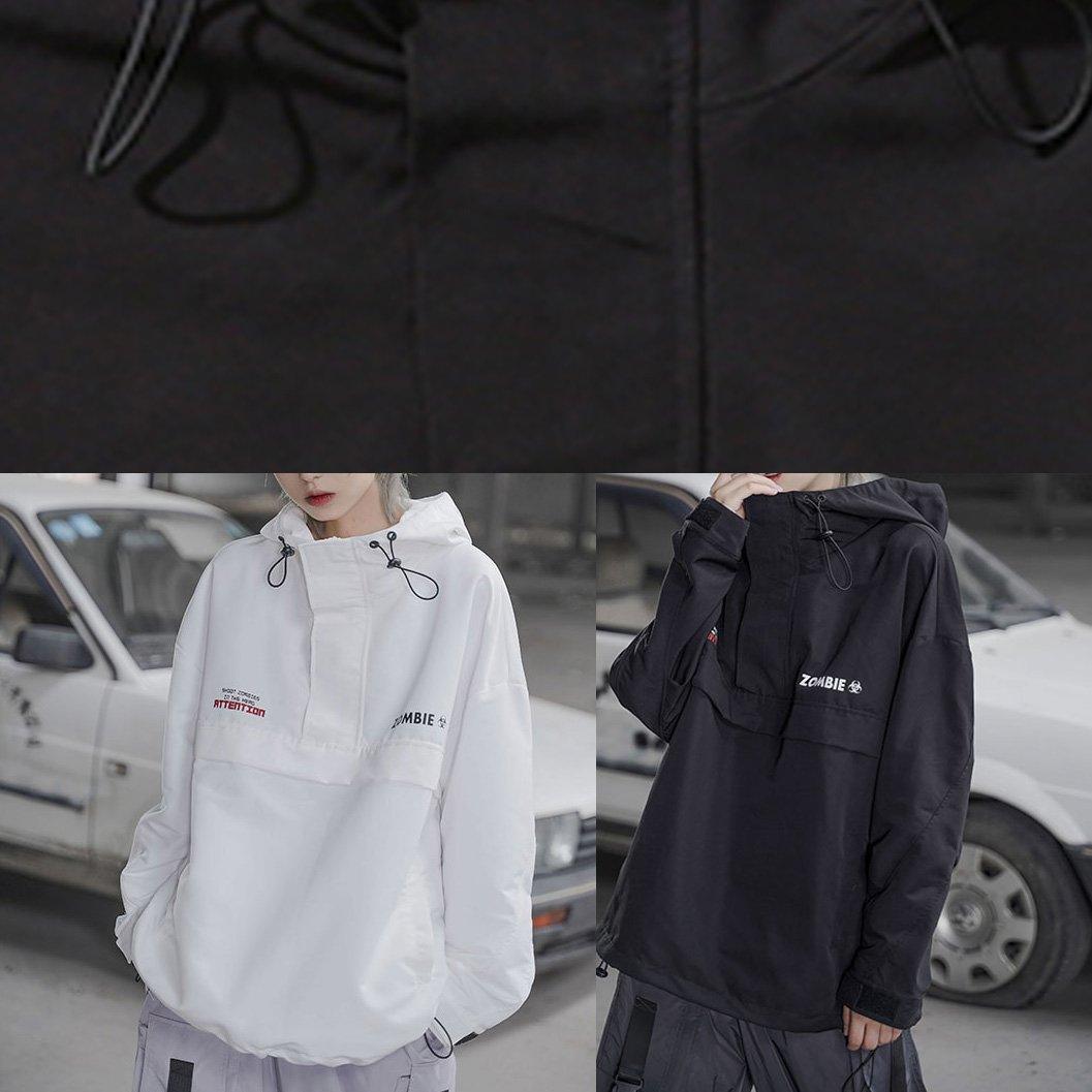 Drawstring Hooded Sweater Spring and Autumn Thin Loose Version Student White Overalls