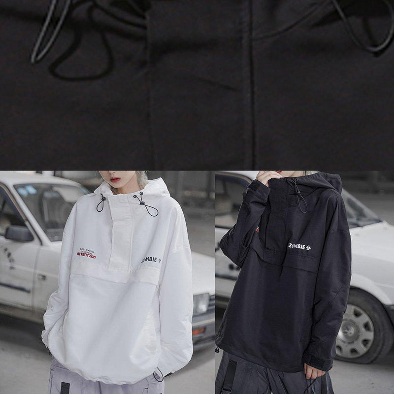 Drawstring Hooded Sweater Spring and Autumn Thin Loose Version Student White Overalls