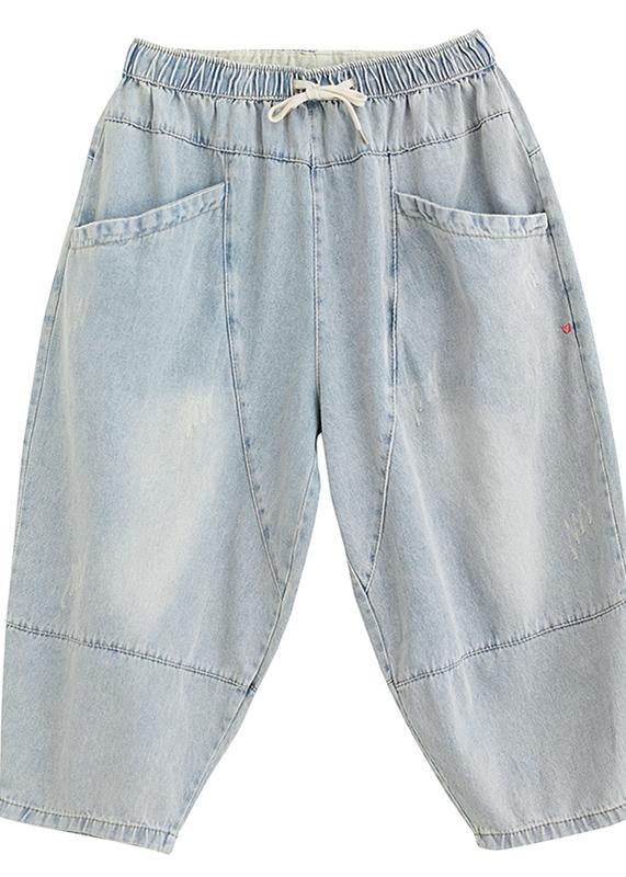 Drawstring Personality Pocket Washed Jeans Elasticated Waist Cropped Pants