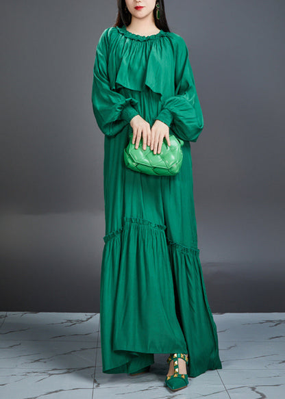 And Noble Emerald Ruffled Maxi Dress Lantern Sleeve