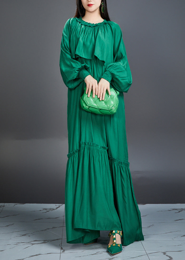And Noble Emerald Ruffled Maxi Dress Lantern Sleeve