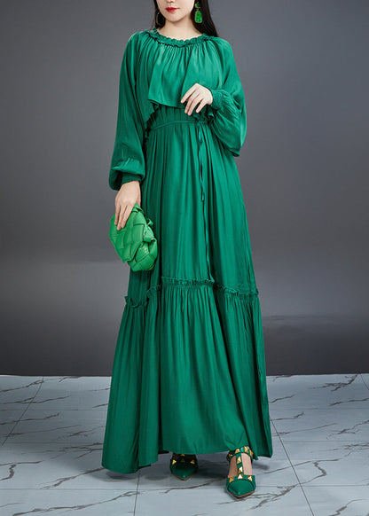 And Noble Emerald Ruffled Maxi Dress Lantern Sleeve