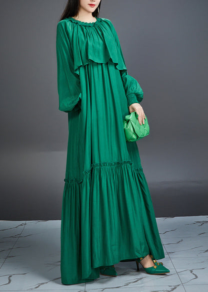 And Noble Emerald Ruffled Maxi Dress Lantern Sleeve