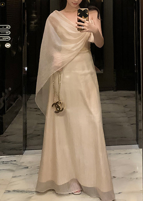 Apricot Asymmetrical Silk Maxi Dresses Summer