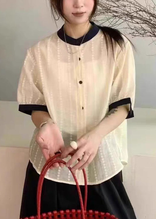Apricot Embroidered Button Cotton Shirts Summer