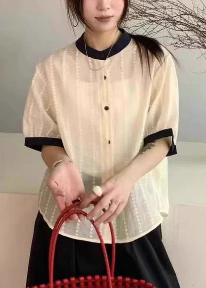 Apricot Embroidered Button Cotton Shirts Summer