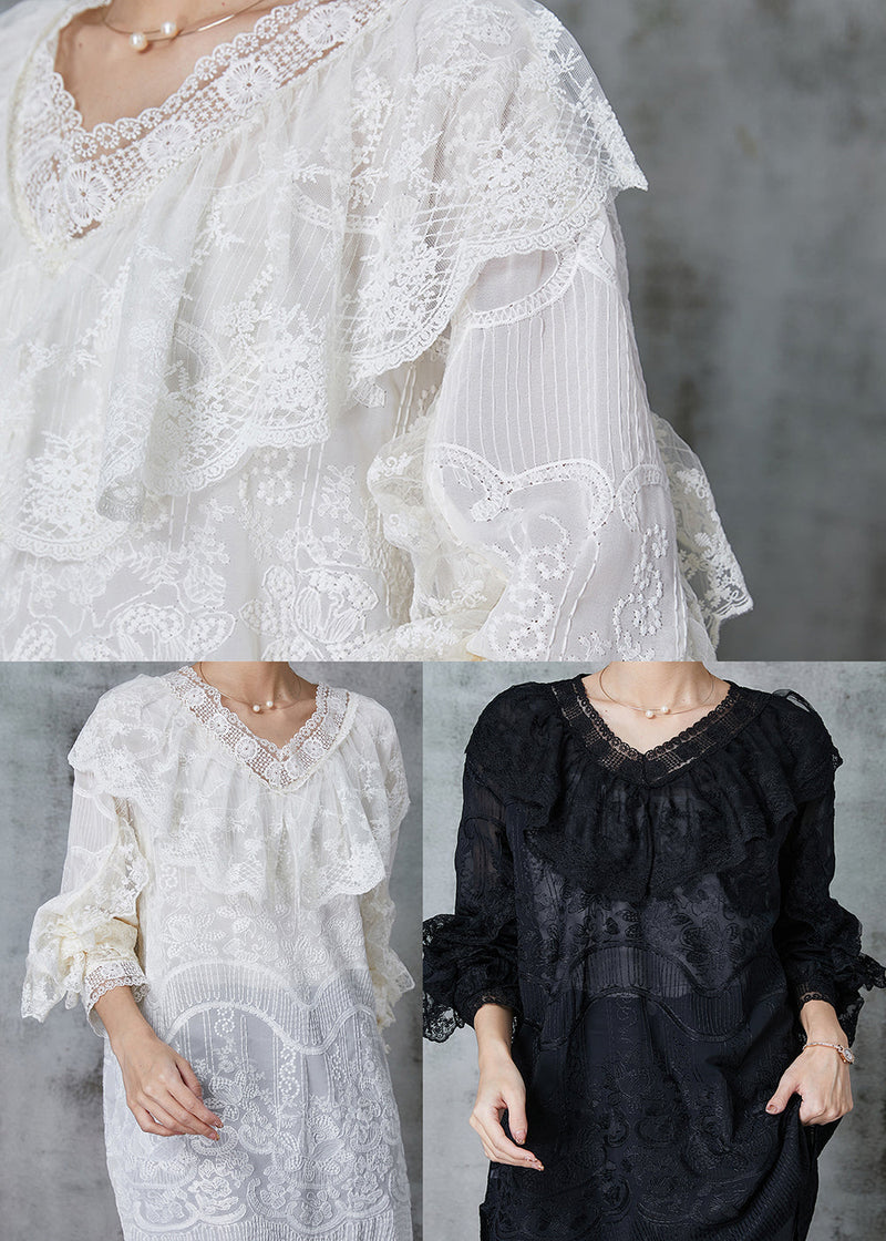 Apricot Embroidered Lace Dress Spring