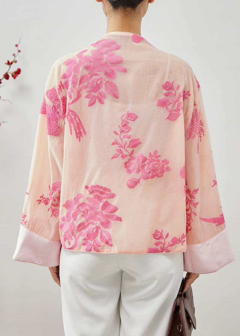 Apricot Embroideried Tasseled Silk Shirts Fall