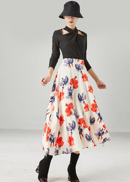 Apricot High Waist Print Chiffon a Line Skirts Summer