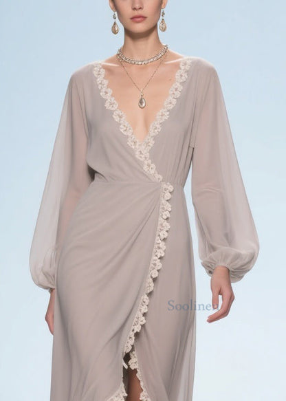 Apricot Lace Low High Design Chiffon Maxi Dresses