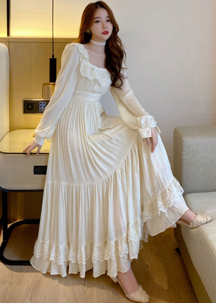 Apricot Lace Patchwork Exra Large Hem Holiday Dress Summer