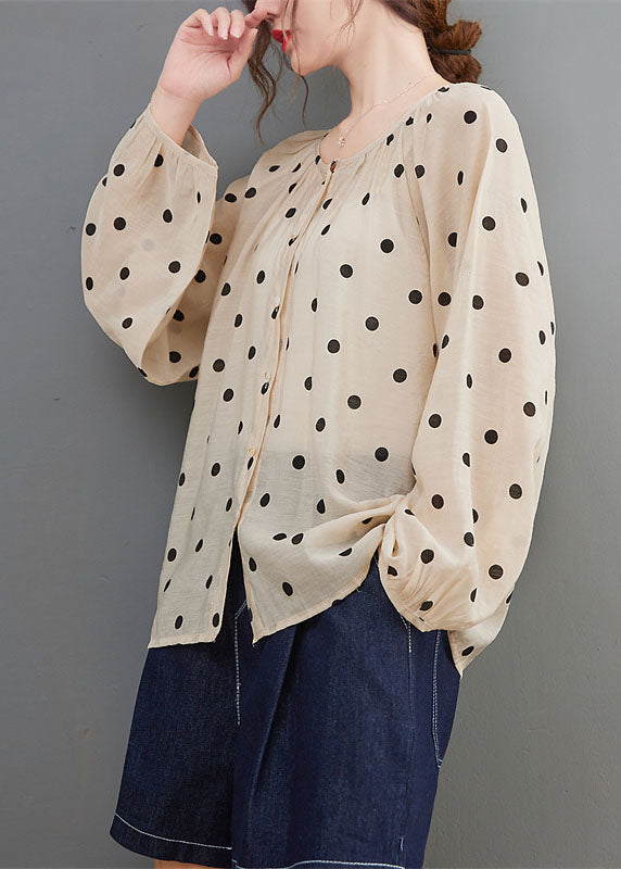 Apricot Loose Button Print Fall Dot Long Sleeve Tops