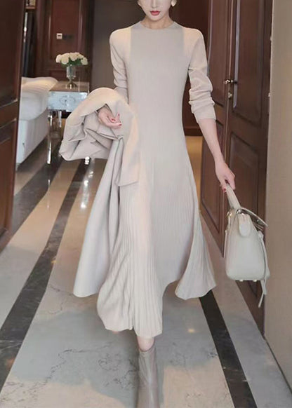 Apricot O Neck Knit Long Sweater Winter