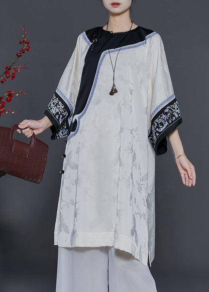 Apricot Oversized Jacquard Silk Oriental Dress Summer