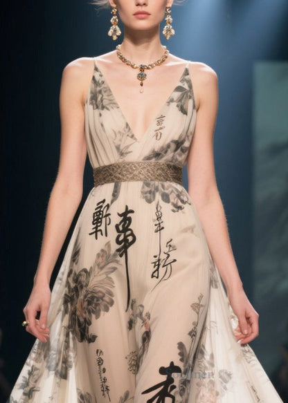 Apricot Print Exra Large Hem Chiffon Tunic Dress Summer